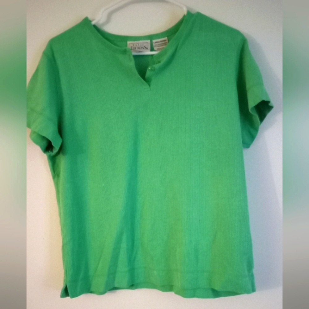 Basic Editions Spring Green Cotton Top - Vintage - image 1